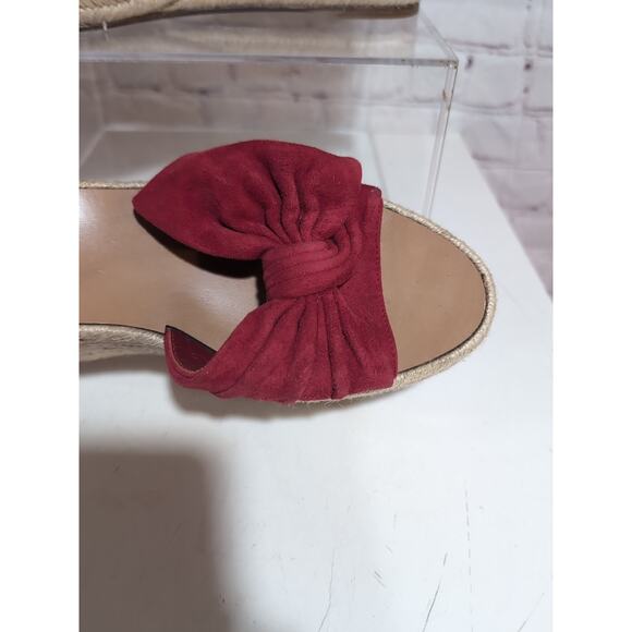 Valentino Garavani 40.5 Rosso Bow Suede Wedge Sandal Red Ankle Strap US 10.5 - Picture 3 of 16